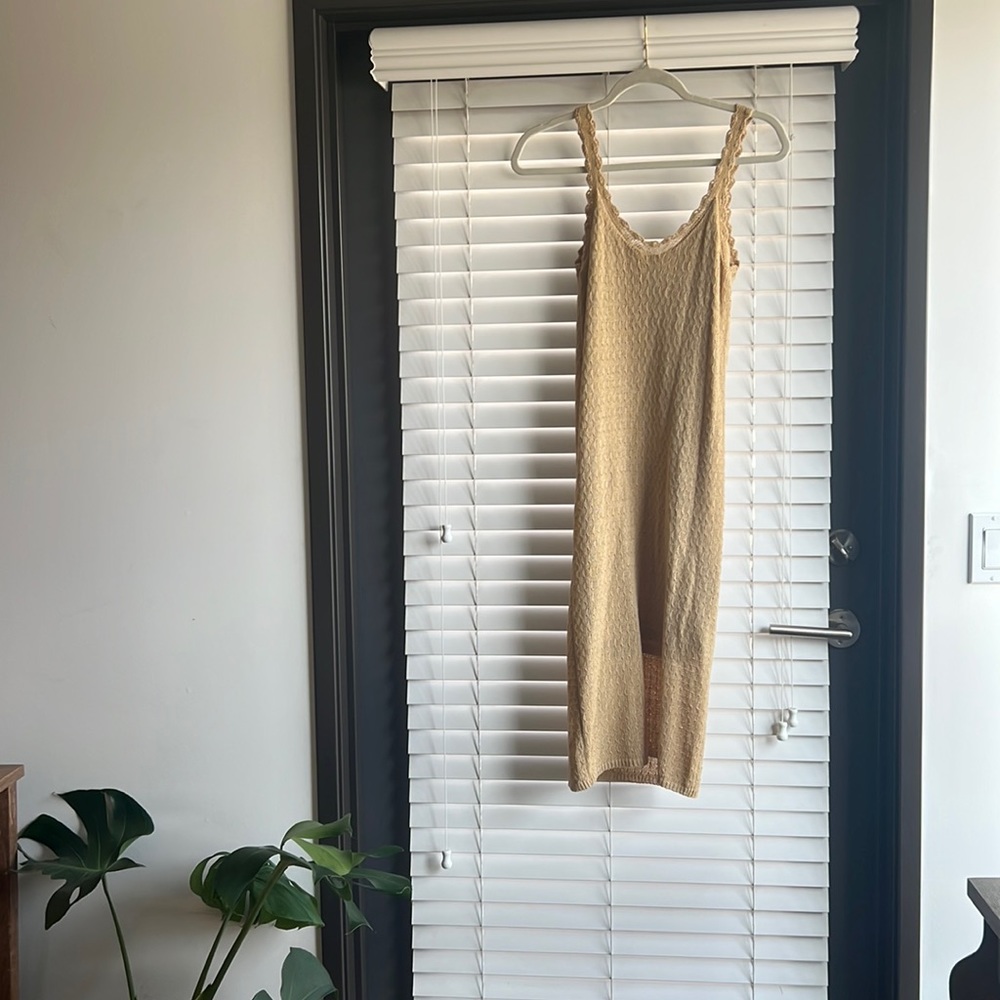 Lost + Wander - light knit tan midi body con dress